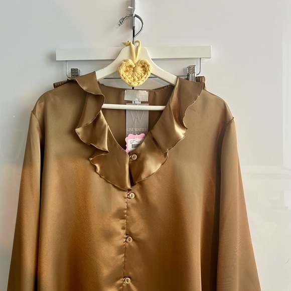 LISE WATIER Lingerie Satin Silky Pajama Set Extra Large Beige Gold Sleepwear - Picture 5 of 17